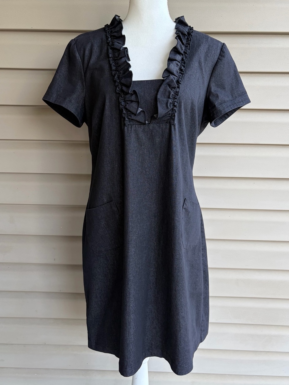 •Perceptions New York• Charcoal Gray Chambray Ruffle Shift Dress - Size 16
